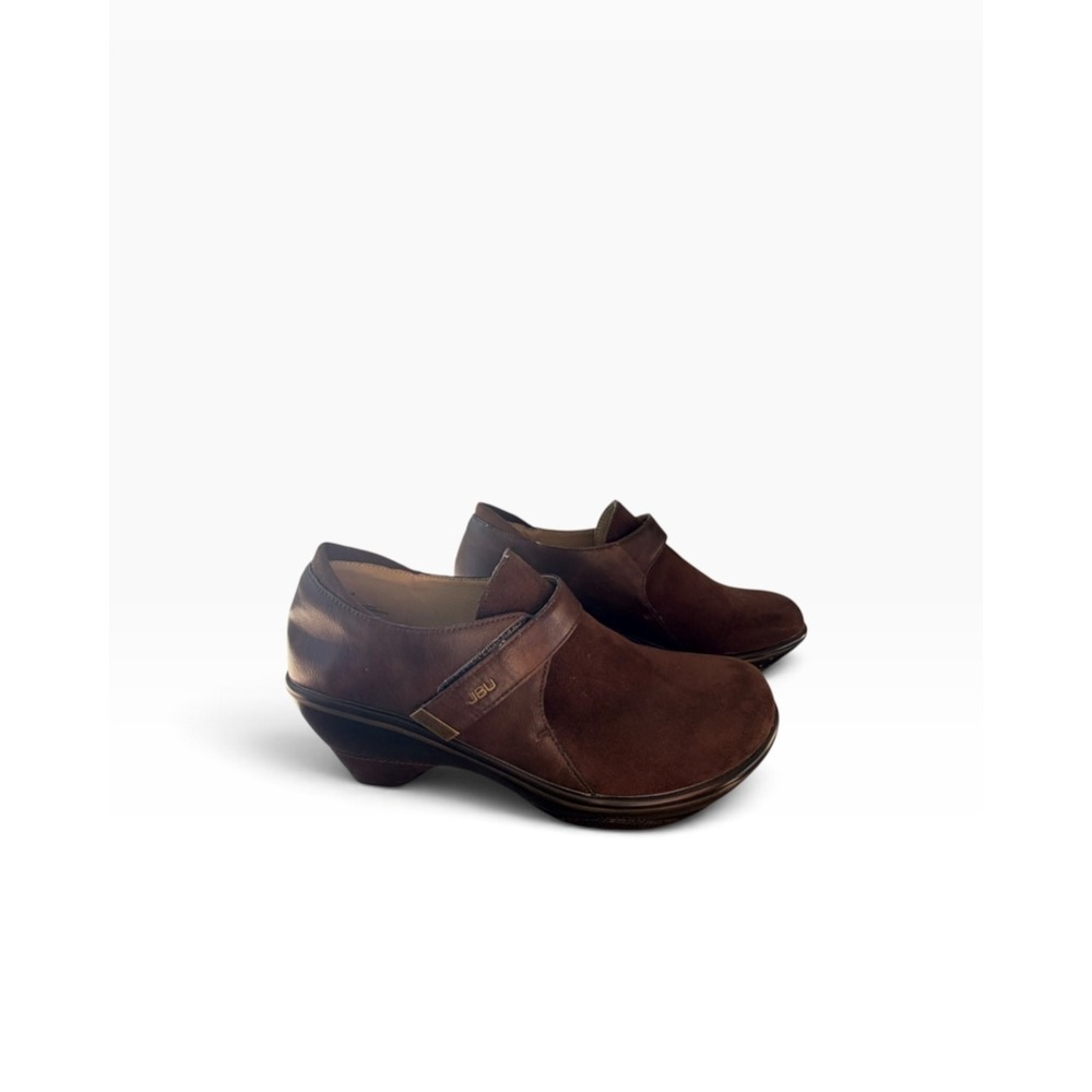 JBU Jambu Clog Heels Womens Brown Leather Suede Comfort Slip On Shoes